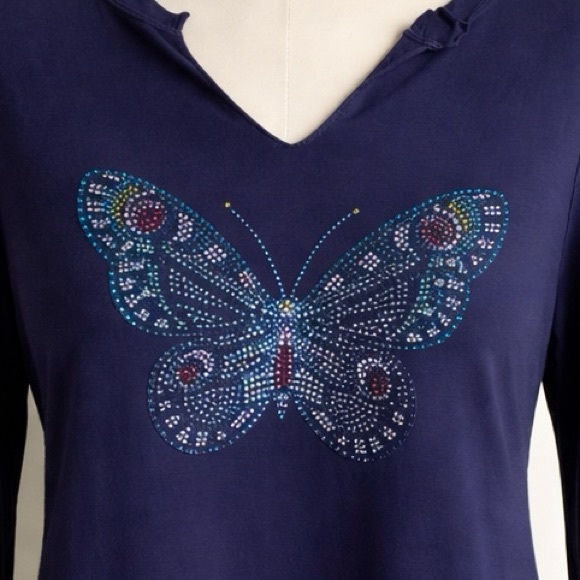 Quacker Factory Butterfly Embellished Long Sleeve Top - Picture 7 of 7